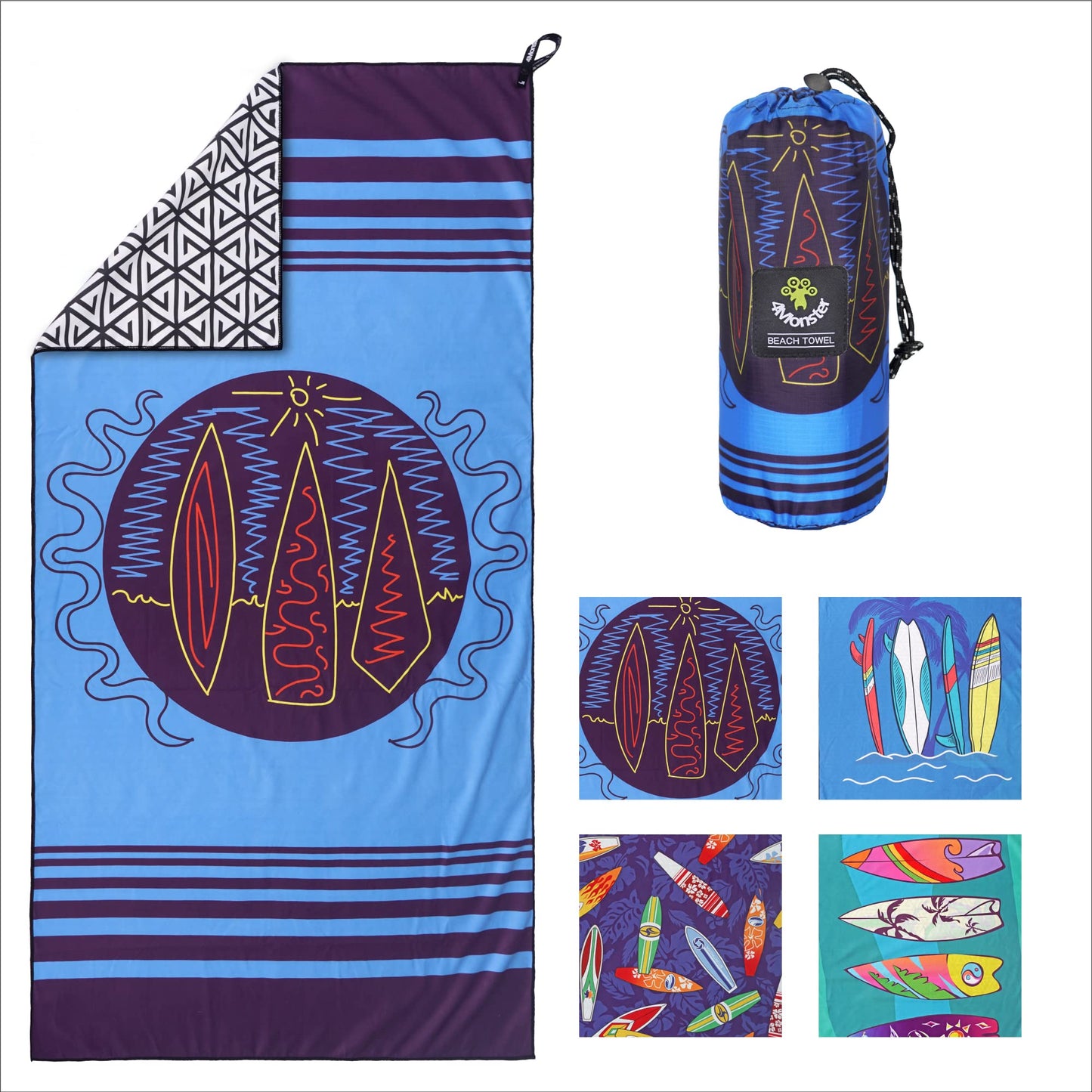 SL Travel Gear - 4Monster Microfiber Beach Towel Quick Dry,Super Absorbent Lightweight Travel Towel for Swimmers, Sand Free Camping Towel, Beach Towels for Pool, Swim, Water Sports,Yoga,Gym,Backpacking