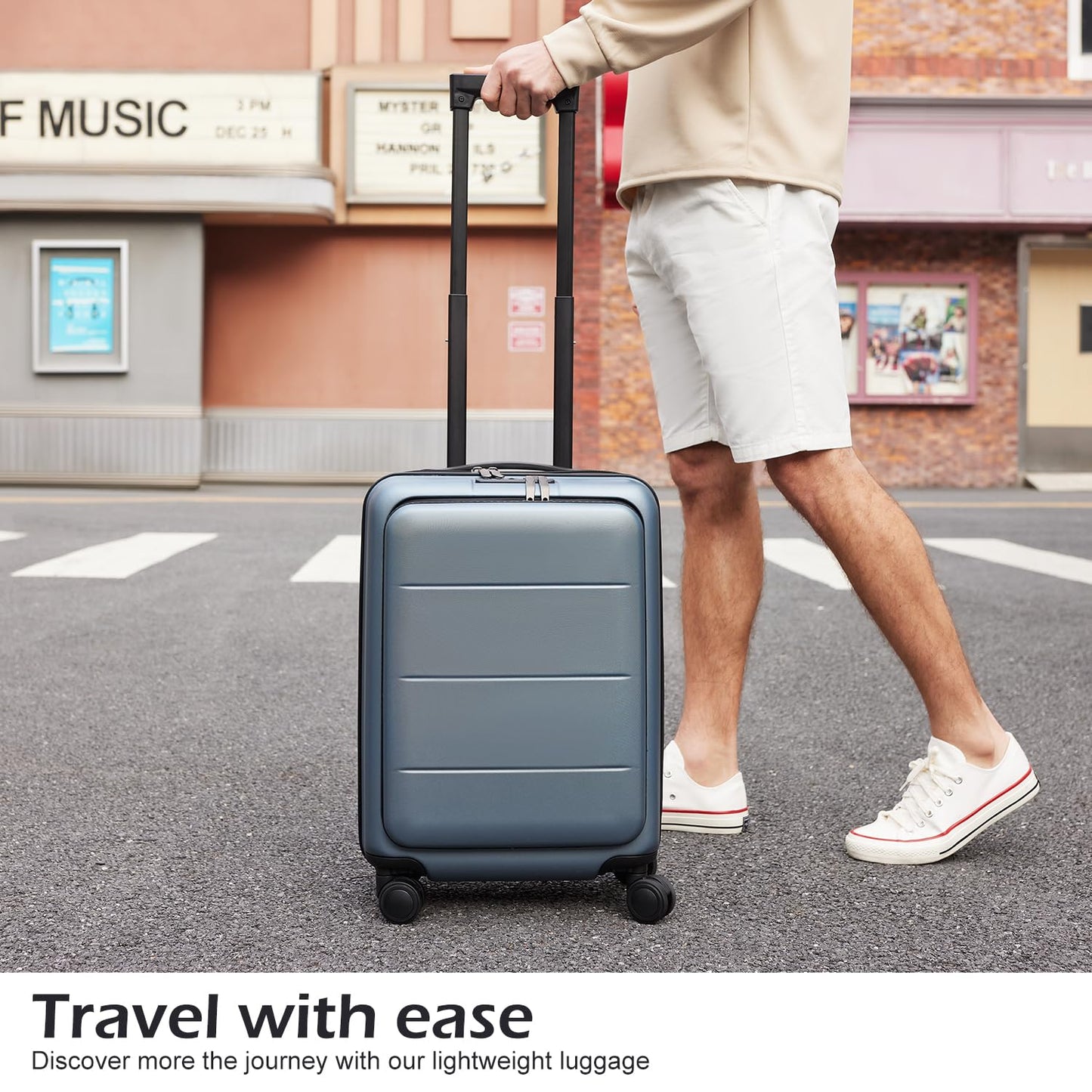 Luggage Suitcase Piece Carry On ABS+PC Spinner Trolley with pocket Compartment(White, 20in(carry on))