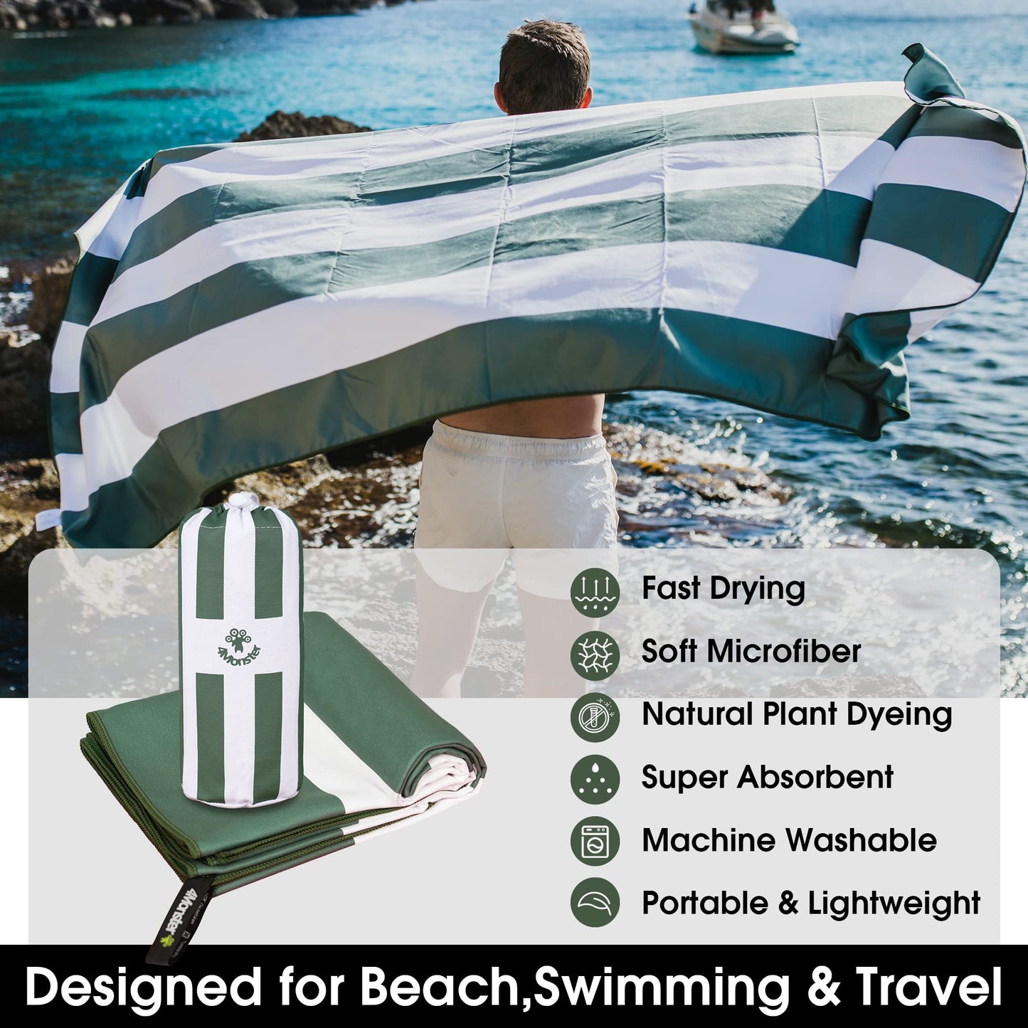 SL Travel Gear - 4Monster Microfiber Beach Towel Quick Dry,Super Absorbent Lightweight Travel Towel for Swimmers, Sand Free Camping Towel, Beach Towels for Pool, Swim, Water Sports,Yoga,Gym,Backpacking
