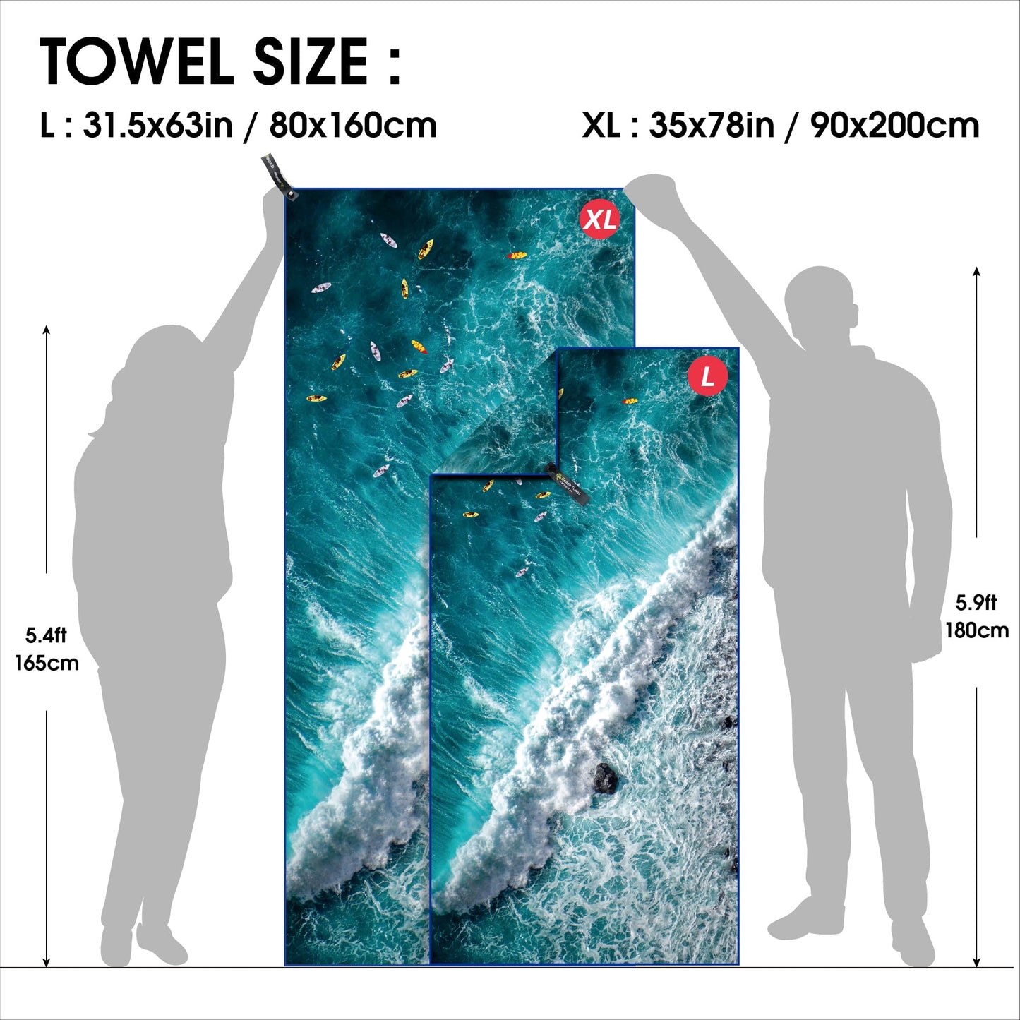 SL Travel Gear - 4Monster Microfiber Beach Towel Quick Dry,Super Absorbent Lightweight Travel Towel for Swimmers, Sand Free Camping Towel, Beach Towels for Pool, Swim, Water Sports,Yoga,Gym,Backpacking