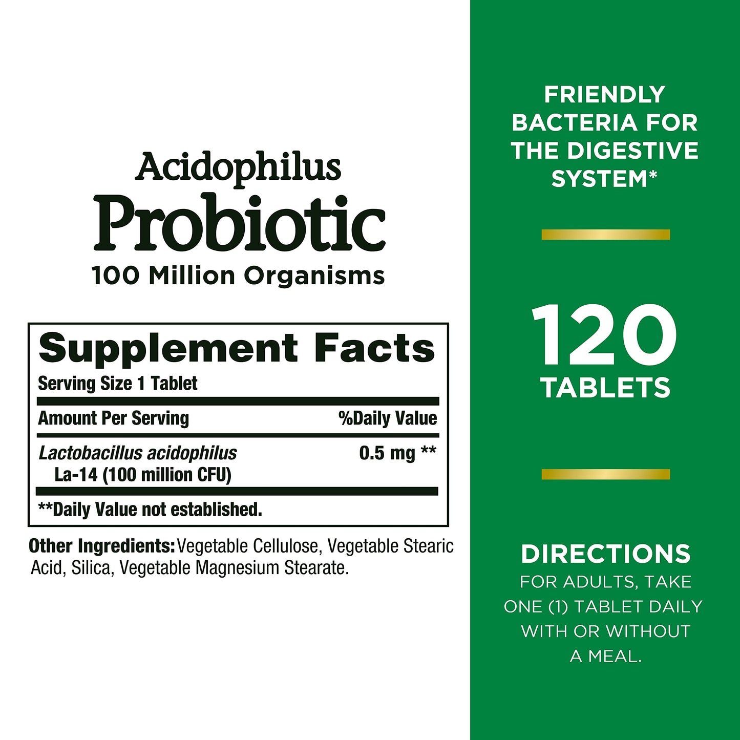SL Travel Supplements - Nature's Bounty Acidophilus Probiotic, Daily Probiotic Supplement, Supports Digestive Health, 1 Pack, 120 Tablets