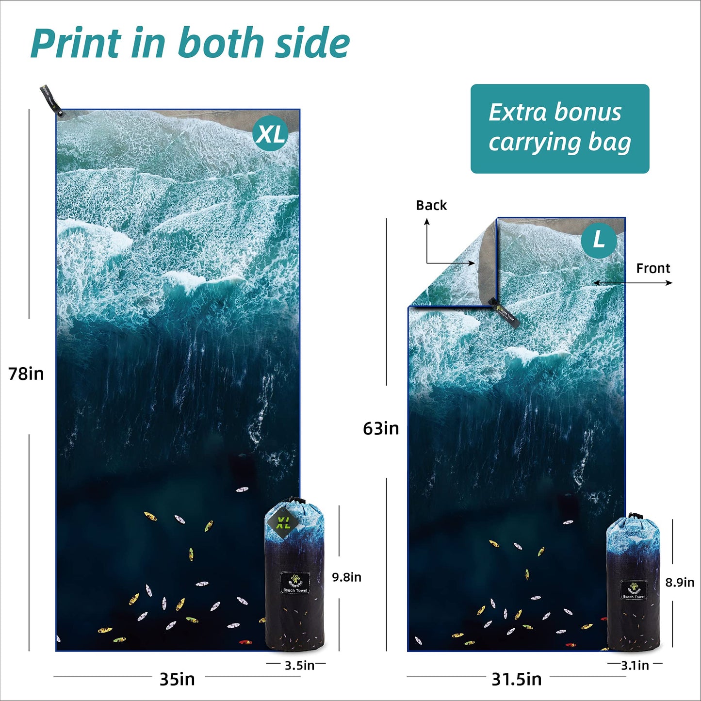 SL Travel Gear - 4Monster Microfiber Beach Towel Quick Dry,Super Absorbent Lightweight Travel Towel for Swimmers, Sand Free Camping Towel, Beach Towels for Pool, Swim, Water Sports,Yoga,Gym,Backpacking