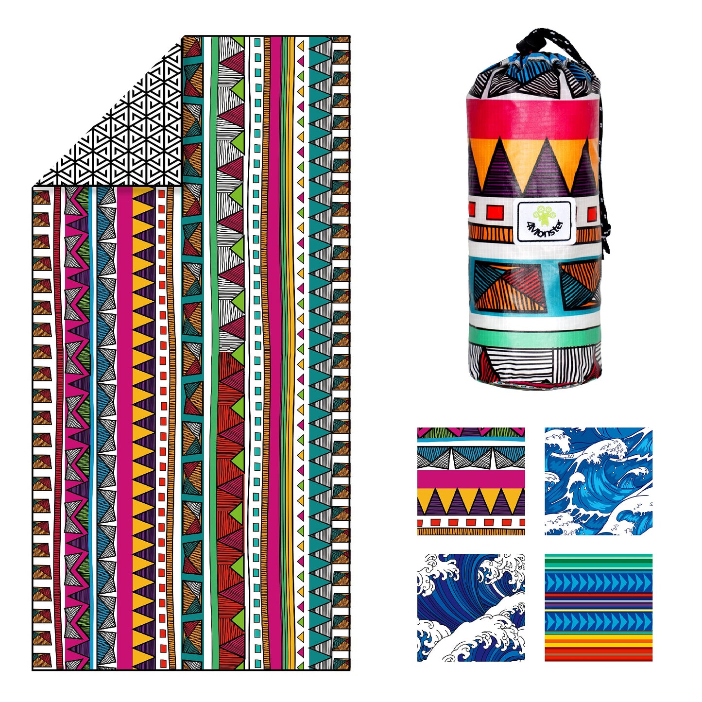 SL Travel Gear - 4Monster Microfiber Beach Towel Quick Dry,Super Absorbent Lightweight Travel Towel for Swimmers, Sand Free Camping Towel, Beach Towels for Pool, Swim, Water Sports,Yoga,Gym,Backpacking
