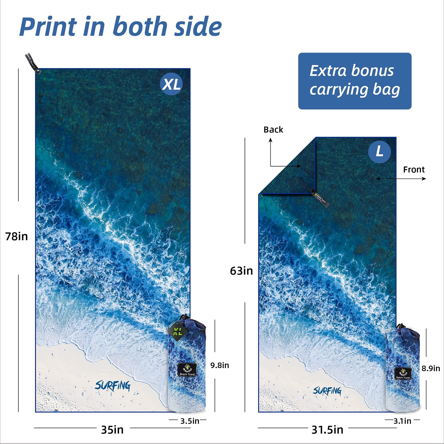 SL Travel Gear - 4Monster Microfiber Beach Towel Quick Dry,Super Absorbent Lightweight Travel Towel for Swimmers, Sand Free Camping Towel, Beach Towels for Pool, Swim, Water Sports,Yoga,Gym,Backpacking
