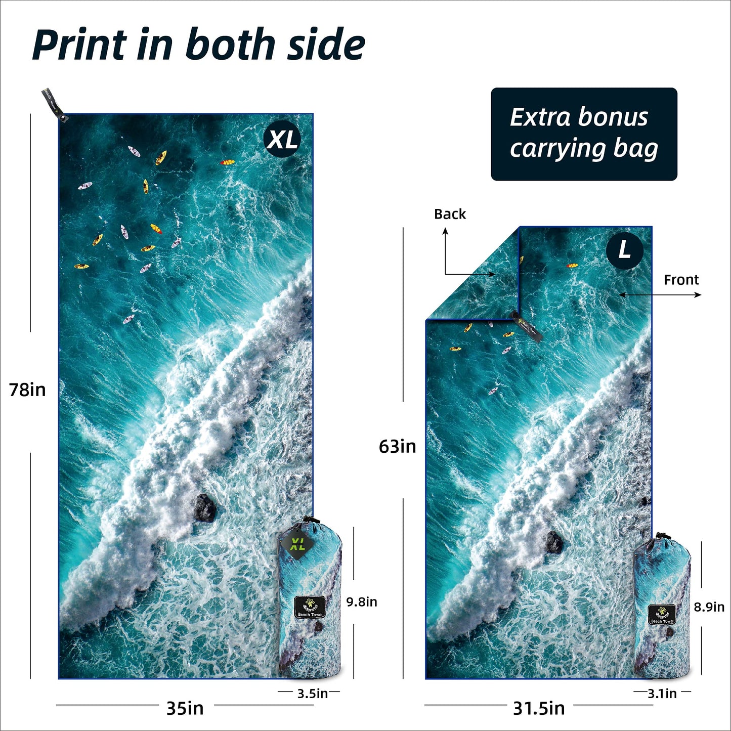 SL Travel Gear - 4Monster Microfiber Beach Towel Quick Dry,Super Absorbent Lightweight Travel Towel for Swimmers, Sand Free Camping Towel, Beach Towels for Pool, Swim, Water Sports,Yoga,Gym,Backpacking