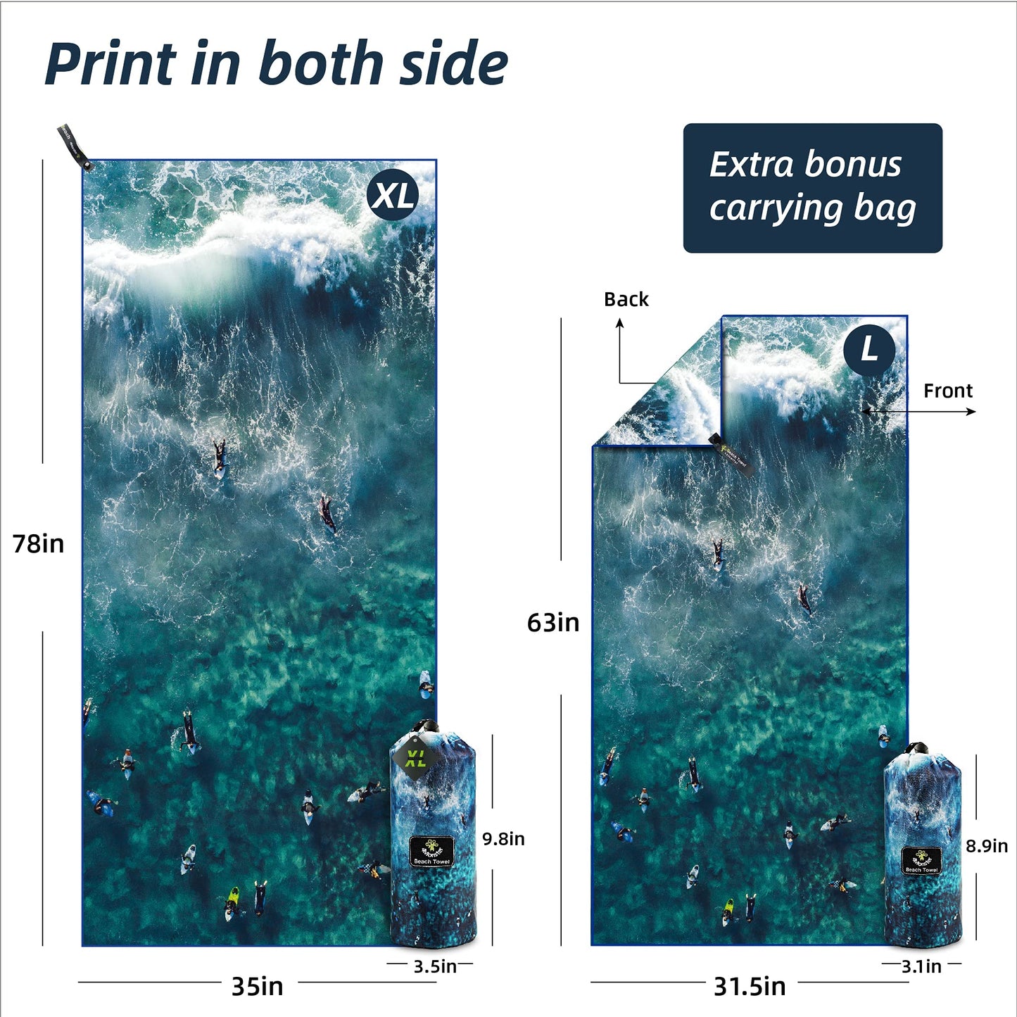 SL Travel Gear - 4Monster Microfiber Beach Towel Quick Dry,Super Absorbent Lightweight Travel Towel for Swimmers, Sand Free Camping Towel, Beach Towels for Pool, Swim, Water Sports,Yoga,Gym,Backpacking