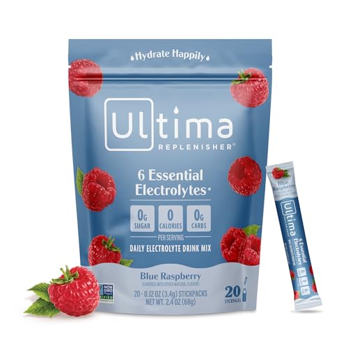 SL Travel Supplements - Ultima Replenisher Daily Electrolyte Drink Mix – Original Variety, 20 Packets – Hydration Packets with 6 Electrolytes & Minerals – Keto Friendly, Vegan, Non- GMO & Sugar-Free Electrolyte Powder