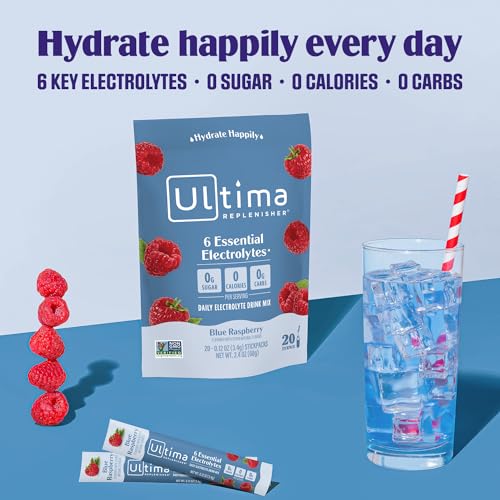 SL Travel Supplements - Ultima Replenisher Daily Electrolyte Drink Mix – Original Variety, 20 Packets – Hydration Packets with 6 Electrolytes & Minerals – Keto Friendly, Vegan, Non- GMO & Sugar-Free Electrolyte Powder