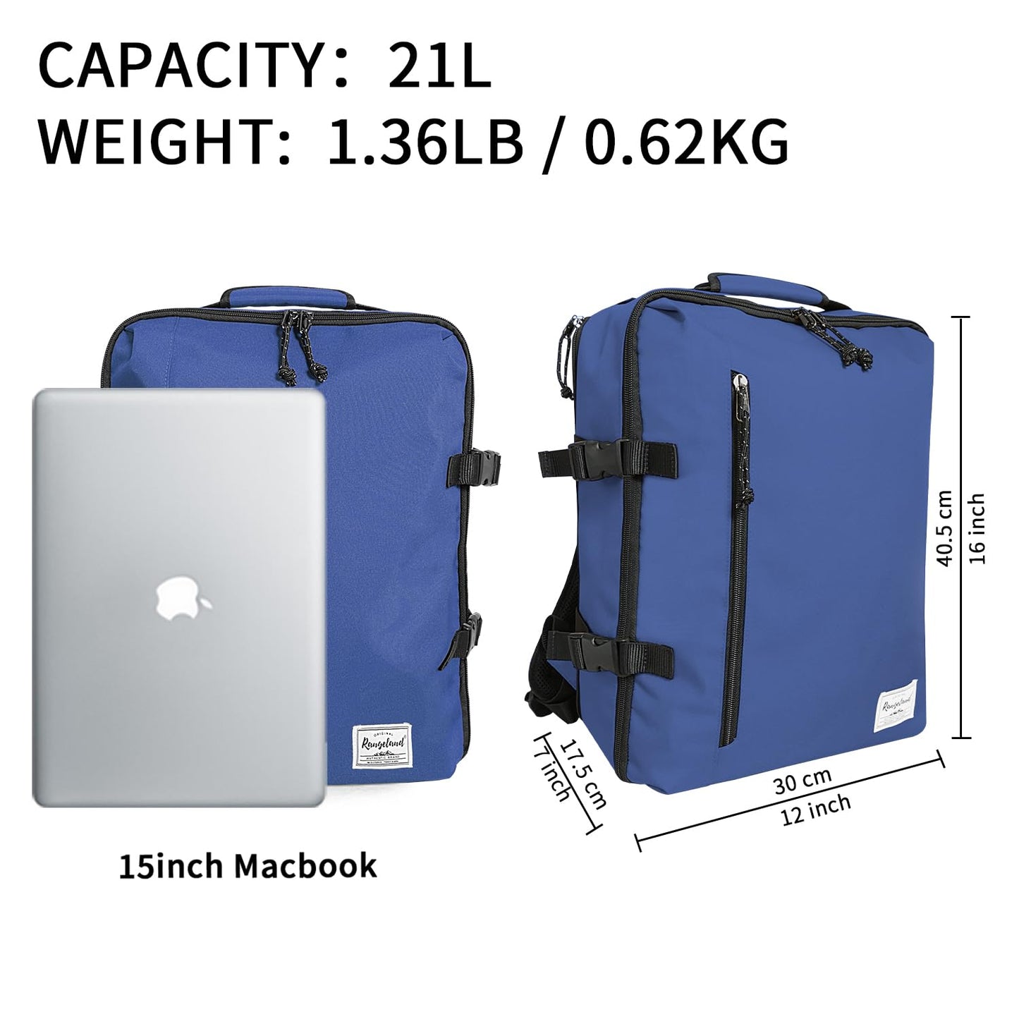 Business Trip Backpack 21L Flight Approved Carry on Daypack 15-inch Laptop Notebook, Travel Commute Gym Sport