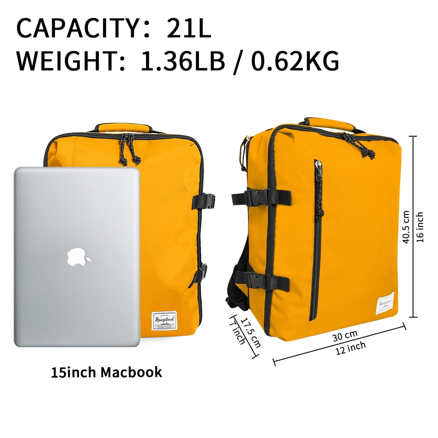 Business Trip Backpack 21L Flight Approved Carry on Daypack 15-inch Laptop Notebook, Travel Commute Gym Sport