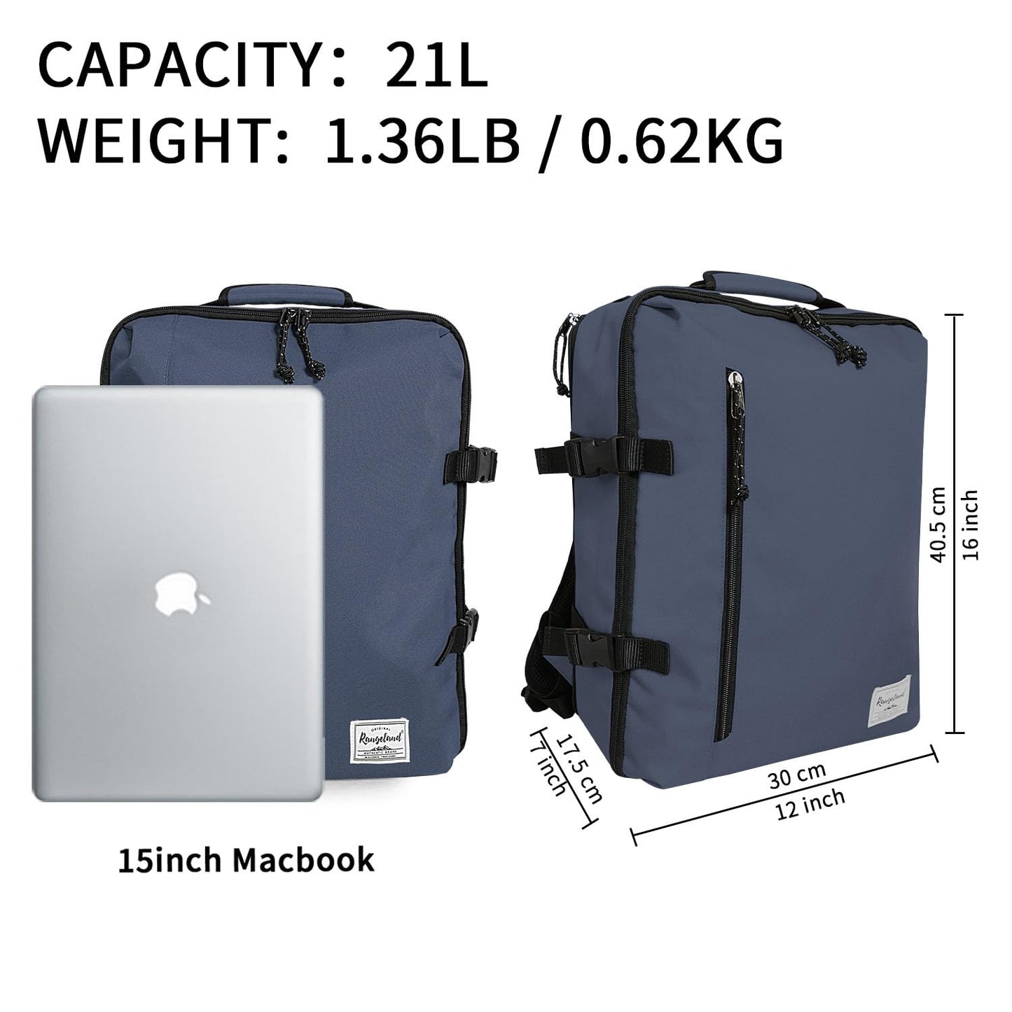 Business Trip Backpack 21L Flight Approved Carry on Daypack 15-inch Laptop Notebook, Travel Commute Gym Sport