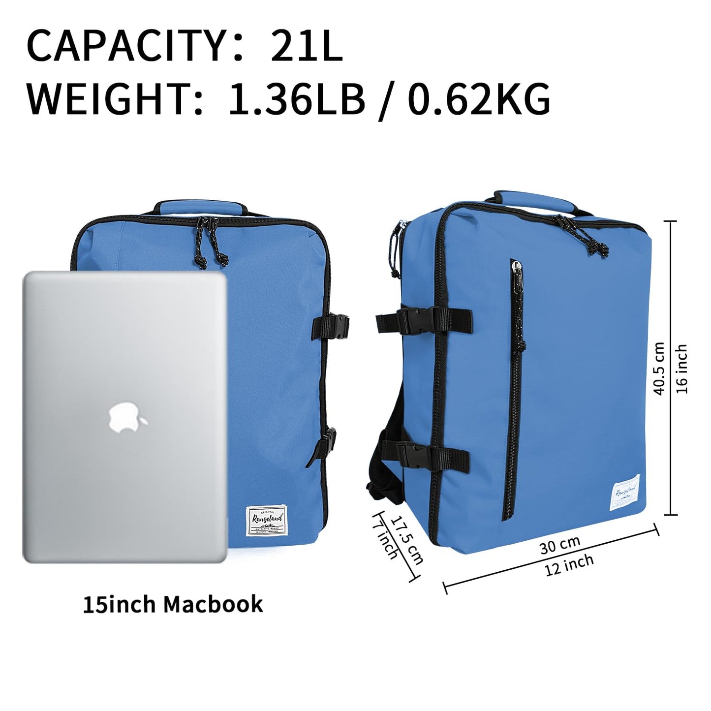 Business Trip Backpack 21L Flight Approved Carry on Daypack 15-inch Laptop Notebook, Travel Commute Gym Sport