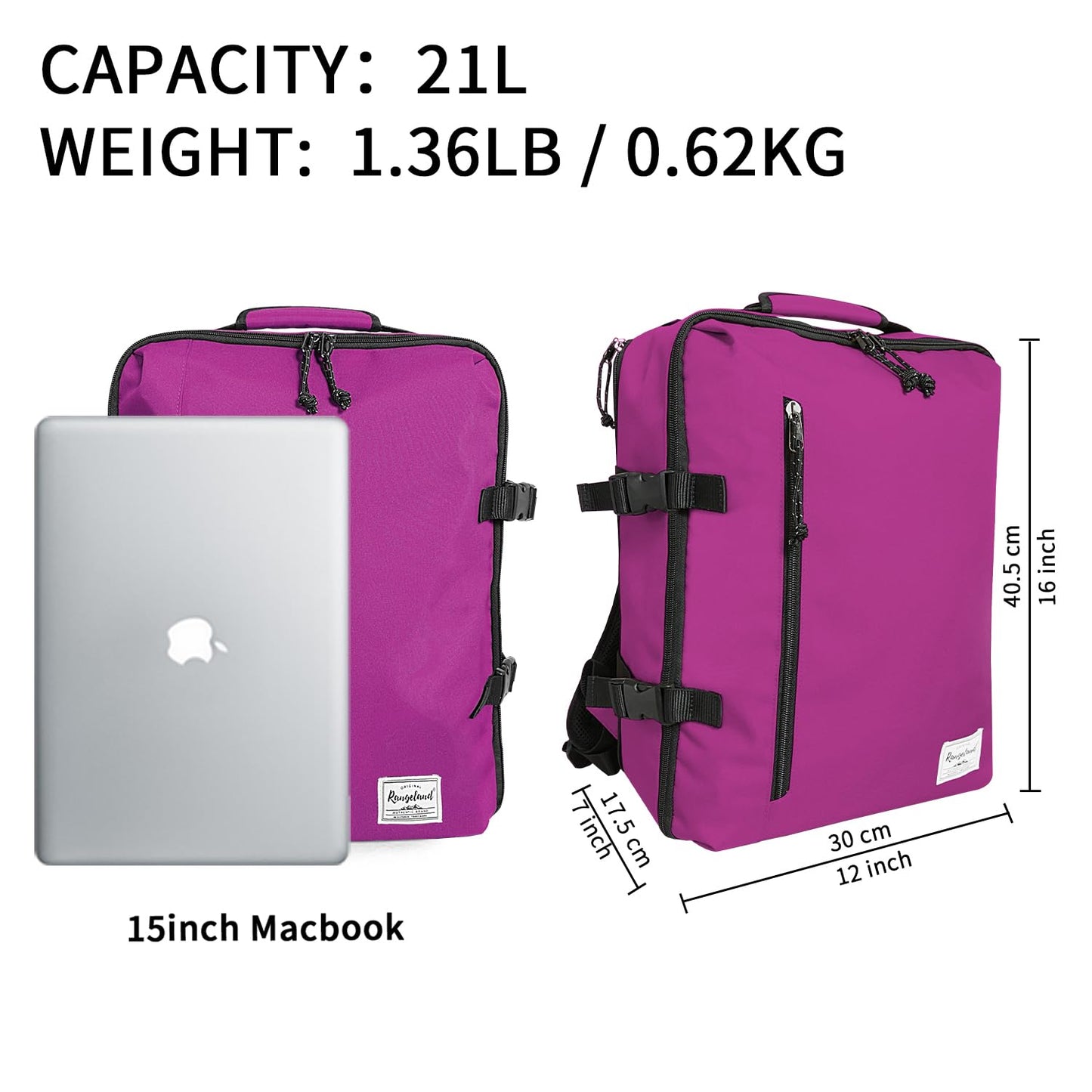 Business Trip Backpack 21L Flight Approved Carry on Daypack 15-inch Laptop Notebook, Travel Commute Gym Sport