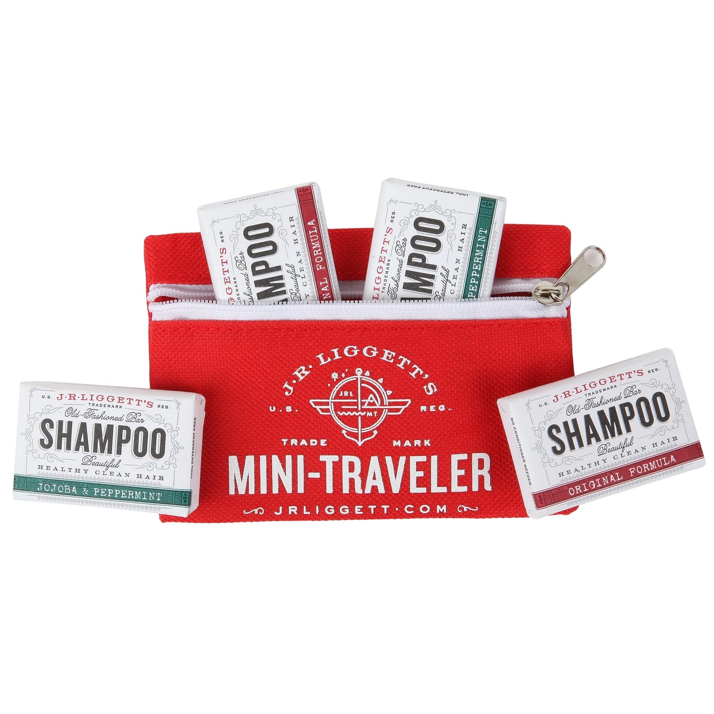 SL Travel Gear - J·R·LIGGETT'S All-Natural Mini Shampoo Bars with Antioxidants - Sulfate-Free, Supports Strong and Healthy Hair, Travel Pouch Pack of 4