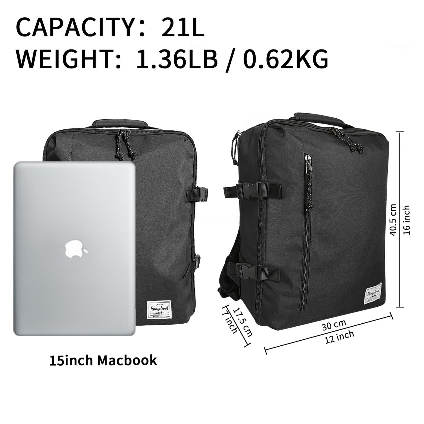 Business Trip Backpack 21L Flight Approved Carry on Daypack 15-inch Laptop Notebook, Travel Commute Gym Sport