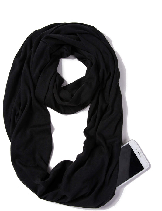 Infinity Loop Solid Color Scarf With Hidden Zipper Pocket For Women - Lightweight Travel Neck Wrap