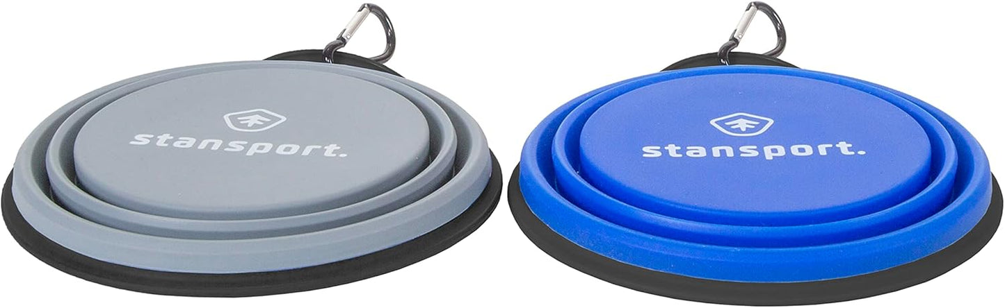 SL Travel Gear - Stansport Collapsible Silicon Travel Bowls - 2 Pack, Grey and Blue, Large