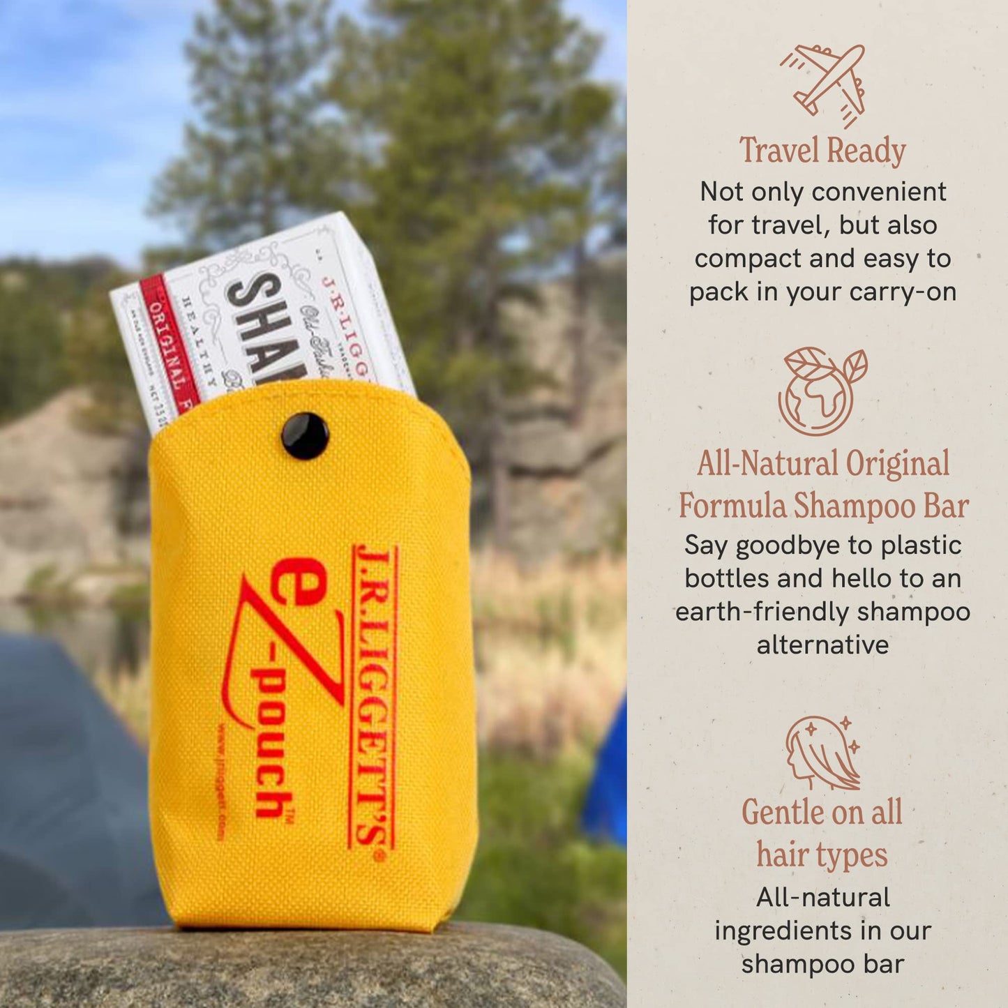 SL Travel Gear - J·R·LIGGETT'S All-Natural Mini Shampoo Bars with Antioxidants - Sulfate-Free, Supports Strong and Healthy Hair, Travel Pouch Pack of 4