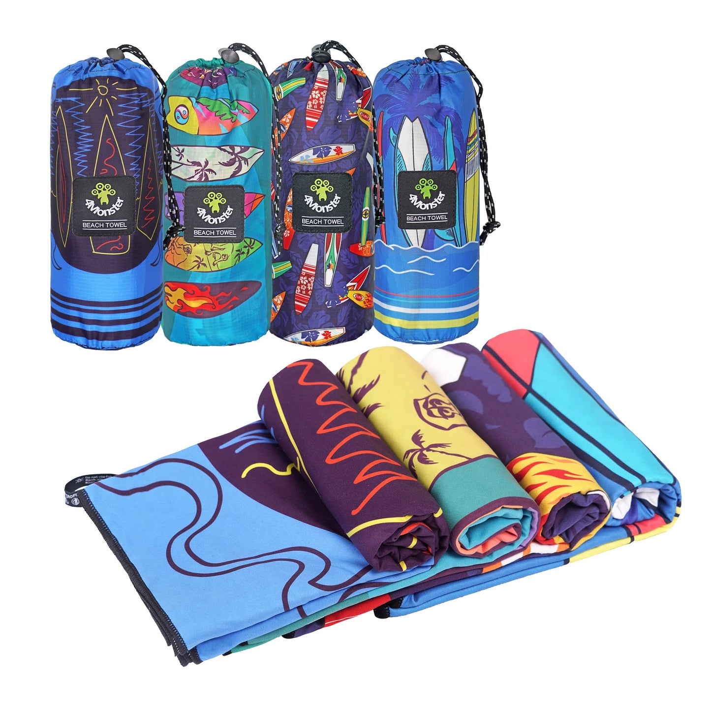 SL Travel Gear - 4Monster Microfiber Beach Towel Quick Dry,Super Absorbent Lightweight Travel Towel for Swimmers, Sand Free Camping Towel, Beach Towels for Pool, Swim, Water Sports,Yoga,Gym,Backpacking