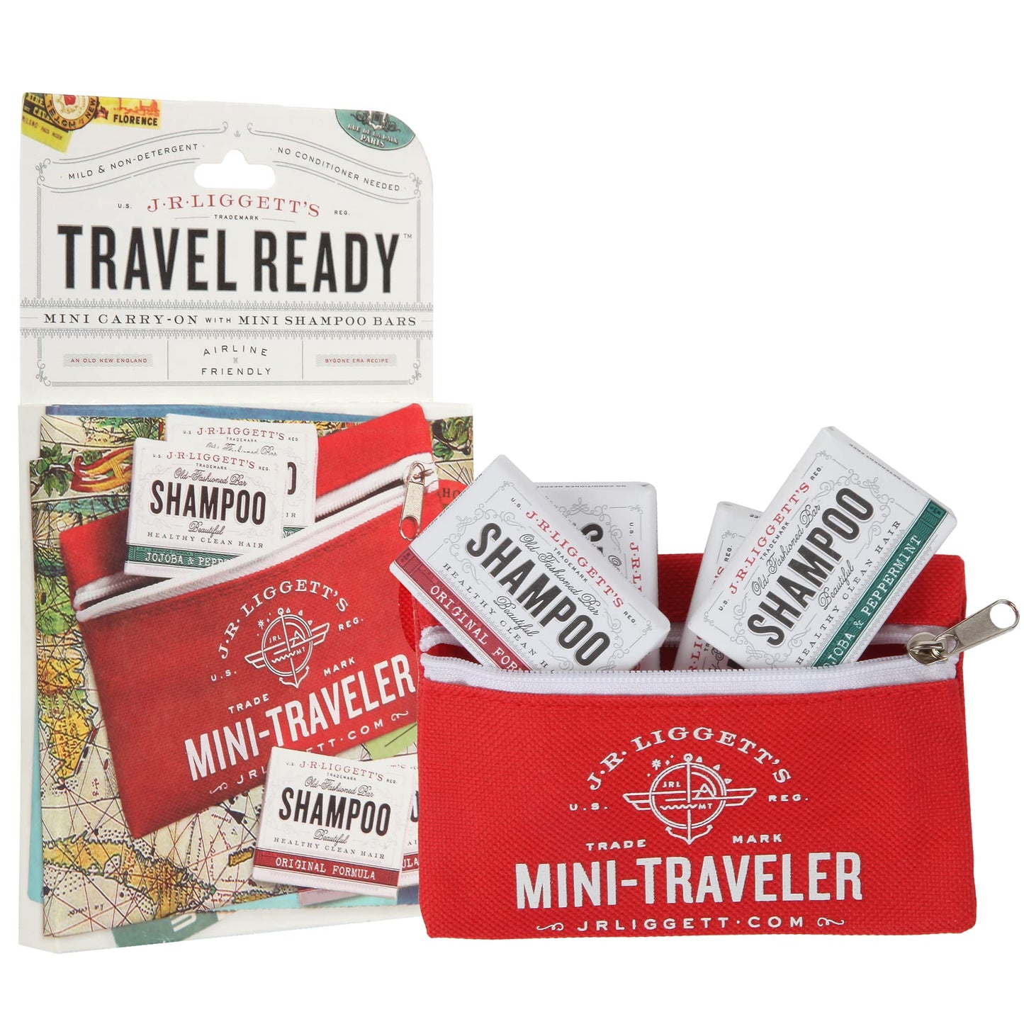 SL Travel Gear - J·R·LIGGETT'S All-Natural Mini Shampoo Bars with Antioxidants - Sulfate-Free, Supports Strong and Healthy Hair, Travel Pouch Pack of 4