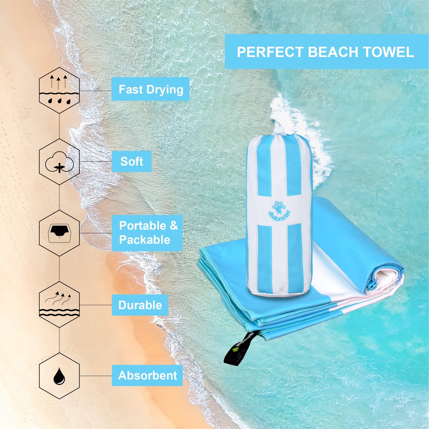 SL Travel Gear - 4Monster Microfiber Beach Towel Quick Dry,Super Absorbent Lightweight Travel Towel for Swimmers, Sand Free Camping Towel, Beach Towels for Pool, Swim, Water Sports,Yoga,Gym,Backpacking