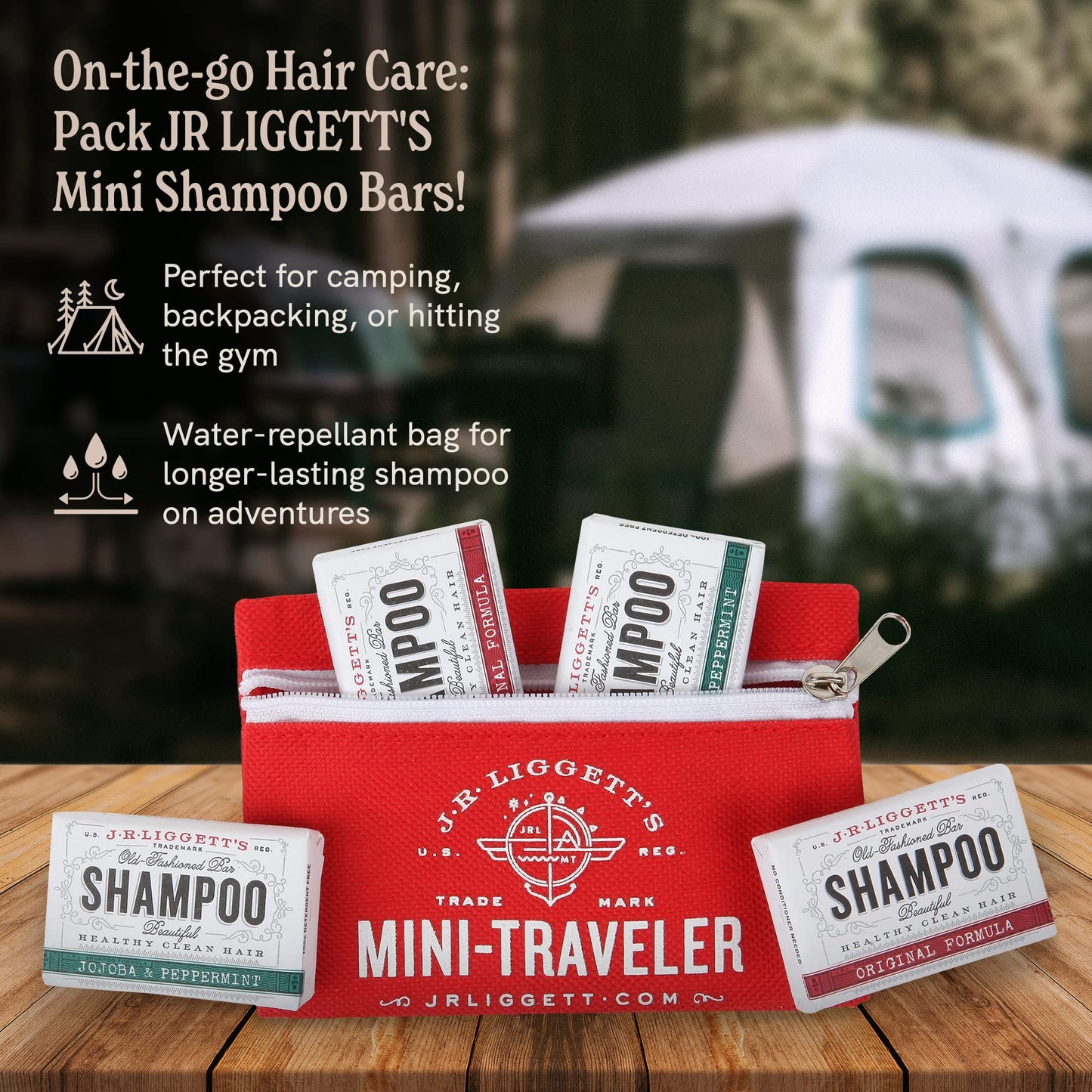 SL Travel Gear - J·R·LIGGETT'S All-Natural Mini Shampoo Bars with Antioxidants - Sulfate-Free, Supports Strong and Healthy Hair, Travel Pouch Pack of 4